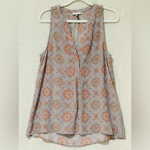 Joie Sleeveless Blouse with Orange/Peach and Gray Pattern - Picture 1 of 4